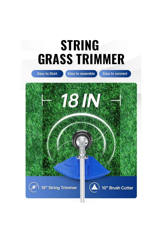 52cc Gas Weed Wacker, 3-in-1 String Trimmer/Edger, 18” with 10” Brush Cutter - Image 2 of 4