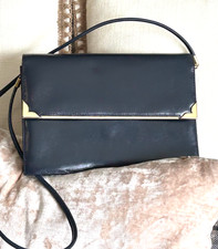 Pochette/borsa a tracolla vintage Righini Via Condotti Roma in pelle blu notte.
