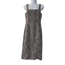 Banana Republic Bodycon Dress Brown White Womens 4 Sleeveless Square Zebra Print