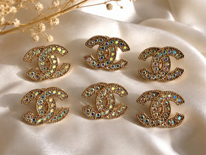 Set 6 bottoni oro Chanel 20x15 mm metallo cocco bottoni di ricambio timbrati vintage