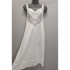 Vtg Vanity Fair Lace Full Slip Dress Sz 38 Ivory Chemise Romantic Lingerie Midi