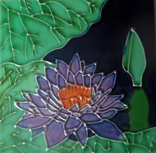 Garden flower hand painted ceramic art tile coaster 4 x 4 inches with back