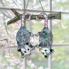 Funny Couple Possum Acrylic Hologram Window Hanging, Cute Opossum Love Decor