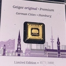 Geiger 1g Gold Bar .9999 Pure - Hamburg Series Rare Low Serial Number 0375/1000 6687.25 per troy oz