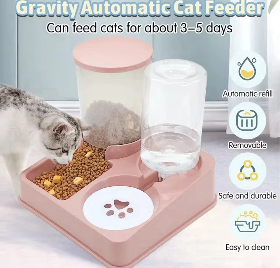 Alimentador automático 2 em 1 para gatos e dispensador de água tigela de comida para animais de estimação gravidade - Imagem 2 de 4