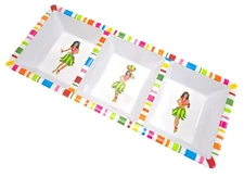 Hula Girl Divided Serving Tray Colorful Striped Border Heavy Melamine DH1367