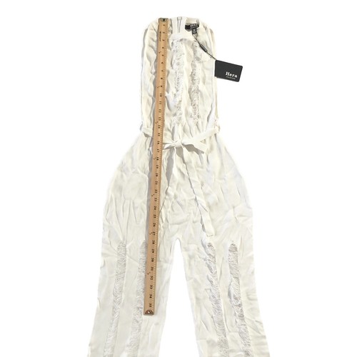 NWT Hera Jumpsuit Womens Size M White Shredded Texture Belted Waist Back Zip - Photo 5/15