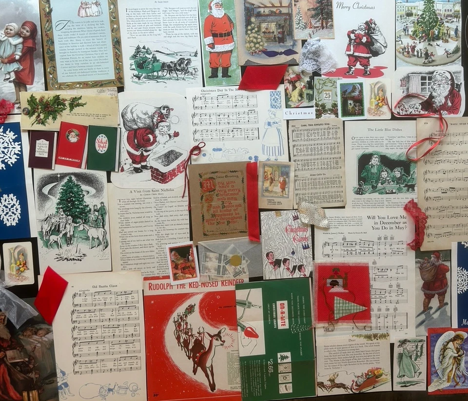 Christmas Junk Journal Vintage Ephemera Lot - 75 + unique items, Santa Claus - Image 2 of 4