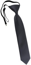 Kids Tie in Charcoal Plain Tie Pre Tied with Elastic