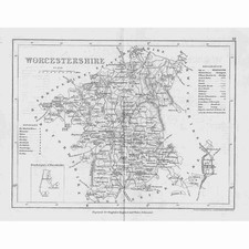 WORCESTERSHIRE antica mappa c1840 di Archer - Dugdales Inghilterra e Galles delineata