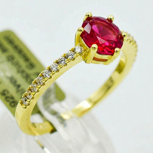 LAB CREATED 1.35 Cts RUBY & W/SAPPHIRES RING 14K YELLOW GOLD PLATED (.925) - NWT