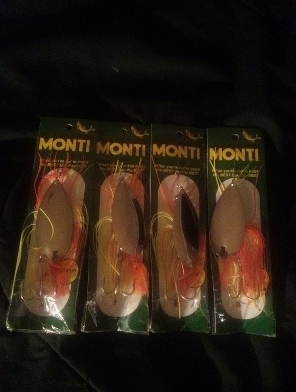 Lot Of 4 Monti Silver Salmon Spinnerbait Orange Yellow Skirt