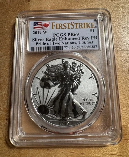 2019 W $1 American Silver Eagle Enh Rev PR69 First Strike Pride of Two Nations