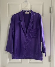 Vintage Victorias Secret Gold Label Satin Sleep Shirt Top P M Purple Button