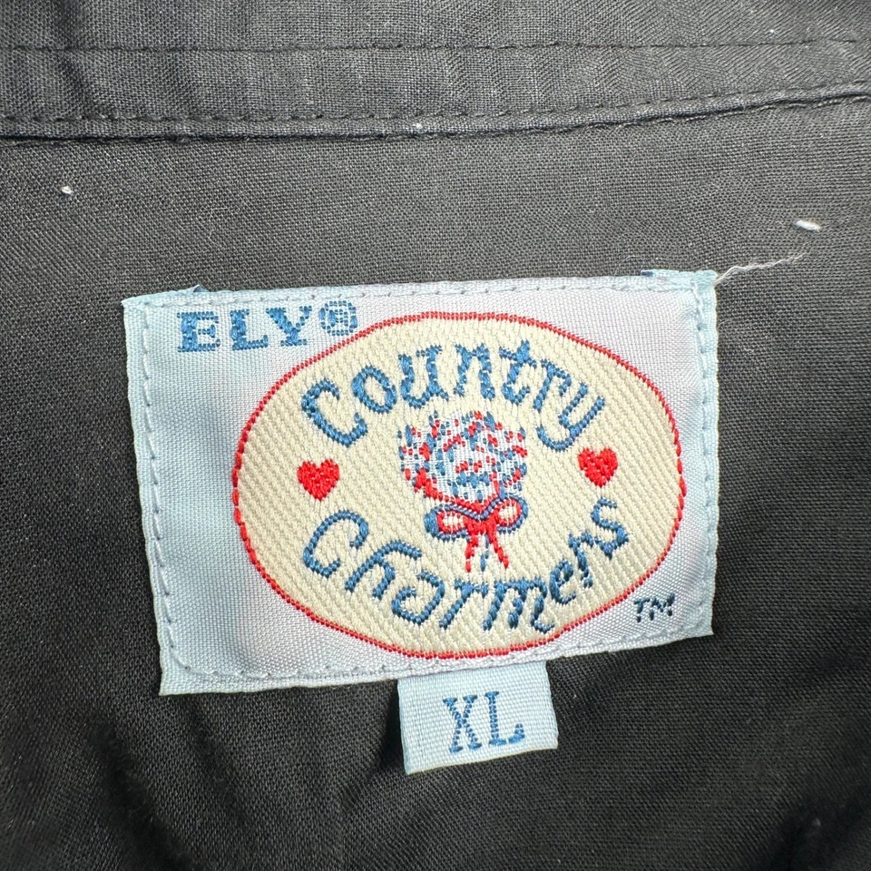 Camisa Western Mujer Negra Bordada Talla XL Floral Vaquera Boho Rodeo Perla A Presión Foto 3 de 4