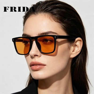 FRIDA Square Sunglasses for Men Women UV400 Protection Classic Retro Shades