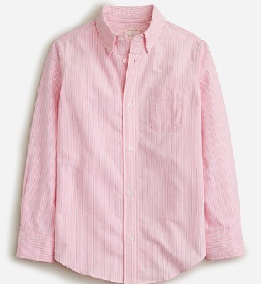 J Crew crewcuts Boys Kids Stretch Poplin Button Down Oxford Pink Stripe 4-5 NWT