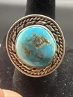 Vintage Signed “ET” Native American Navajo Sterling Silver Turquoise Ring Sz 8