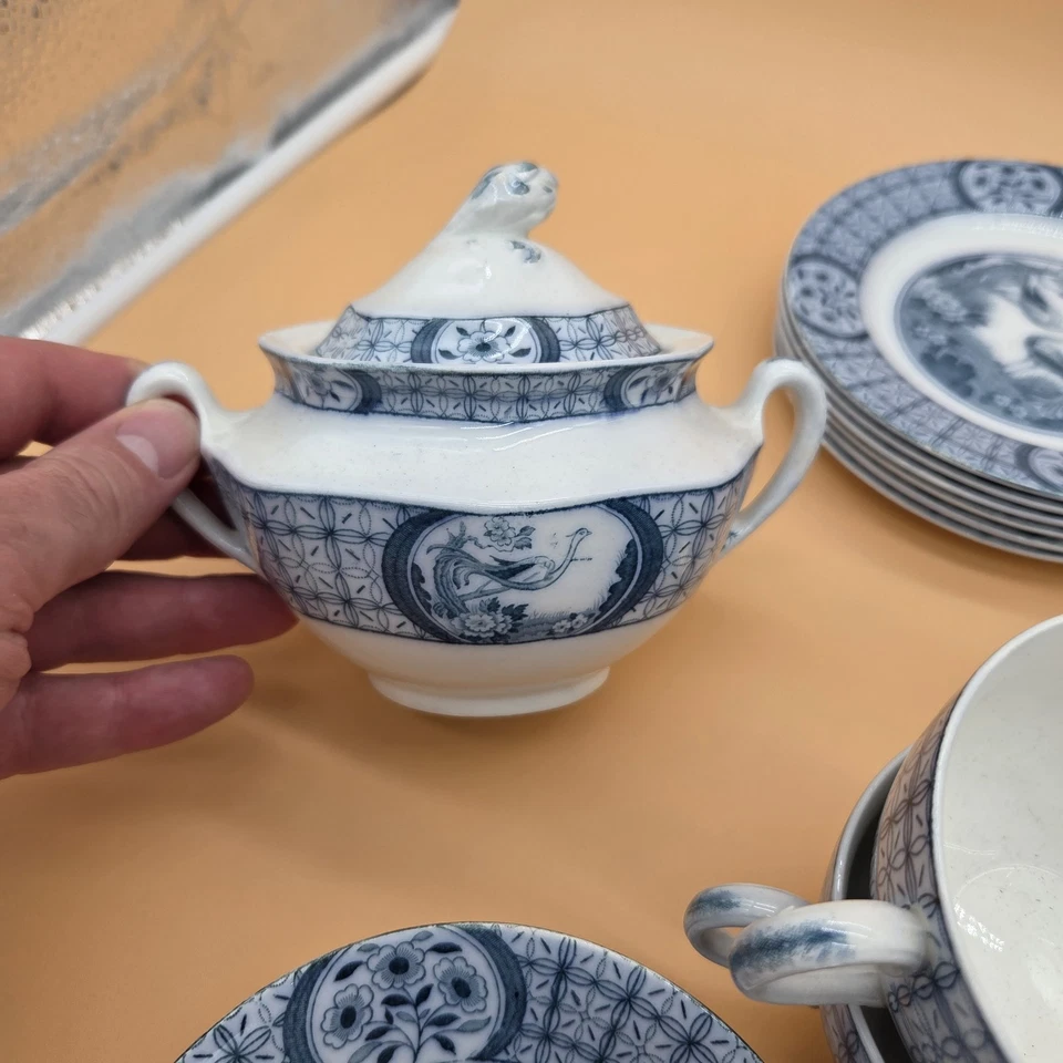 31 Pc Set JOHNSON BROS Plates Cups & Saucers Bowls Mongolia Gray/Flow Blue - Image 3 of 4