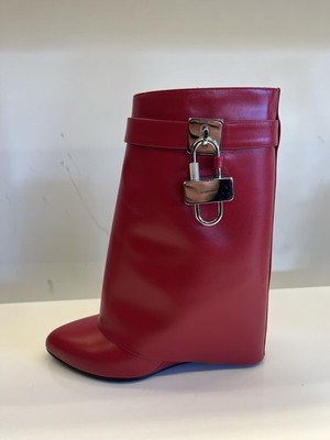 GIVENCHY NIB $ 1995..Short  Red Leather Ankle Shark  Lock Boots S7