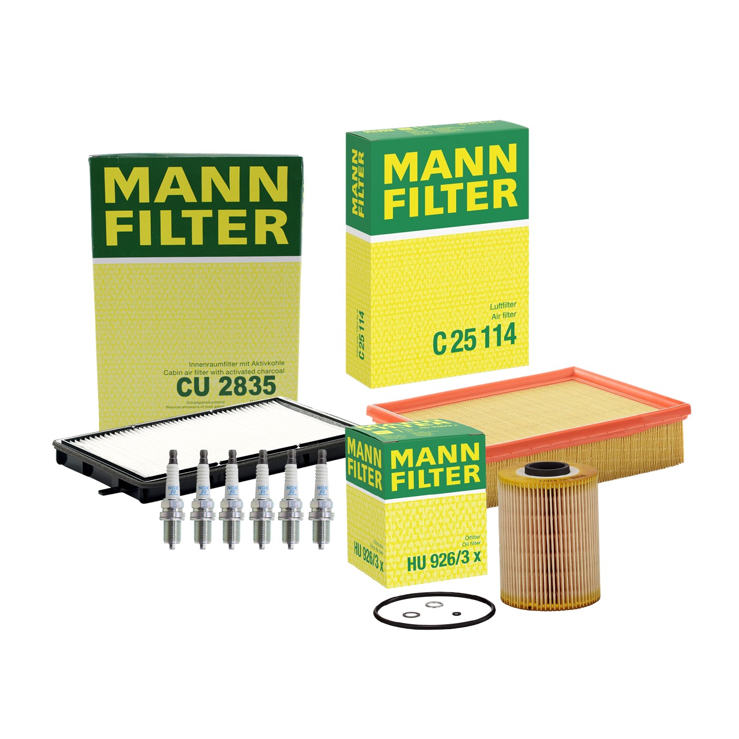 Mann Engine Oil Cabin Air Filter NGK 6 Spark Plugs Kit For BMW E36 325i Base L6