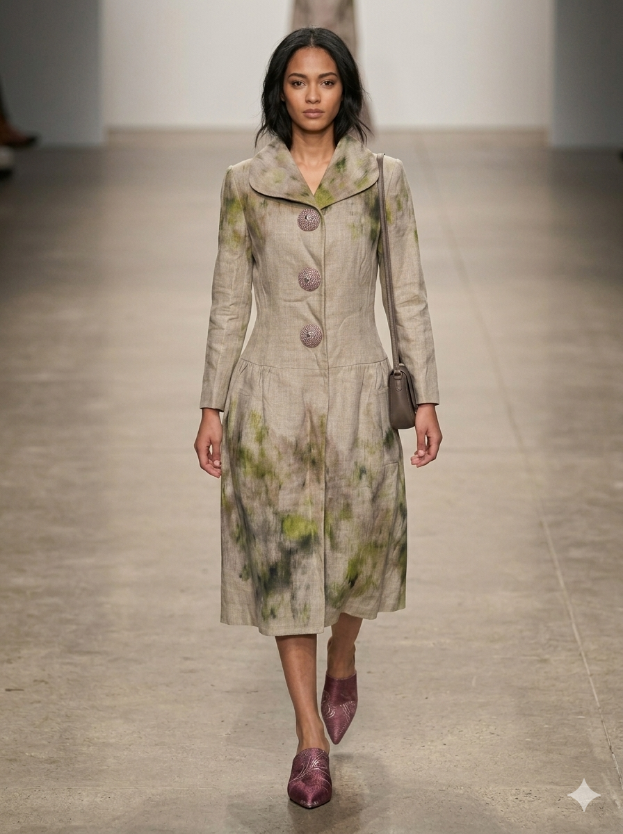 giambattista valli green dress Vintage Painted Linen Silk Lined Coat IT 40/US 4 Brand_HANNAH SKY