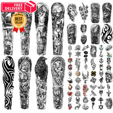 Full Arm Sleeve Temporary Tattoos for Men Women, 46 Sheets Large, Color-1