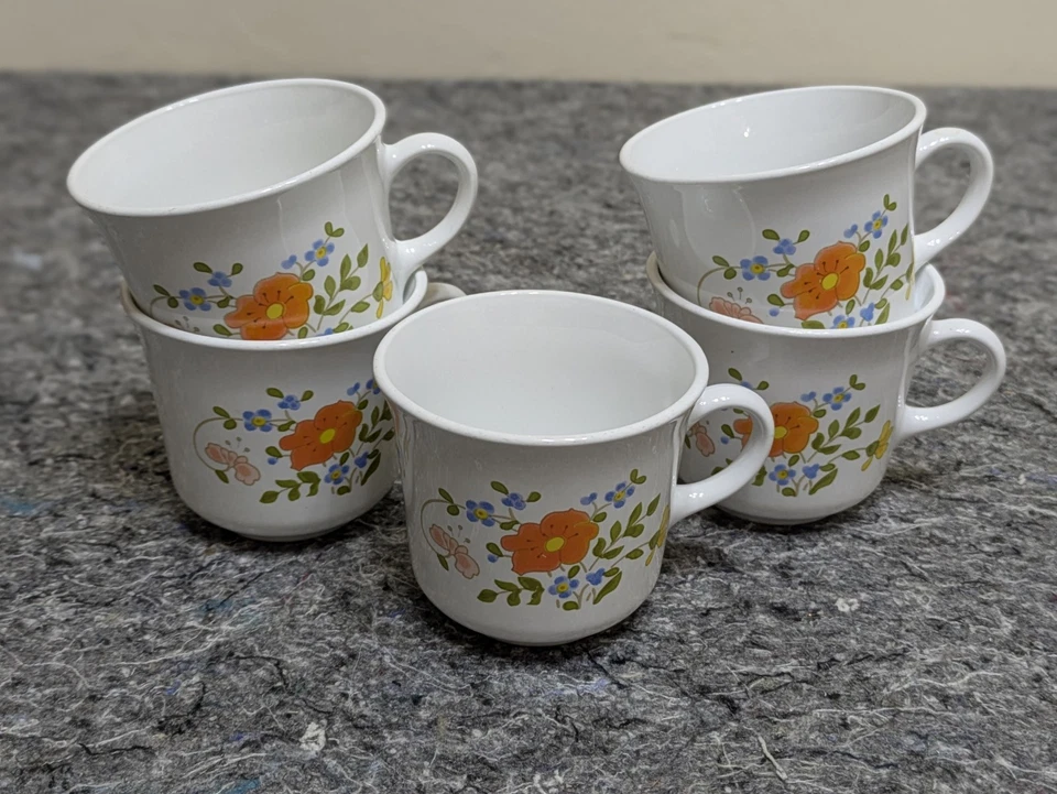 Juego de 5 tazas planas florales flor silvestre vintage CORNING CORELLE café té Foto 2 de 4