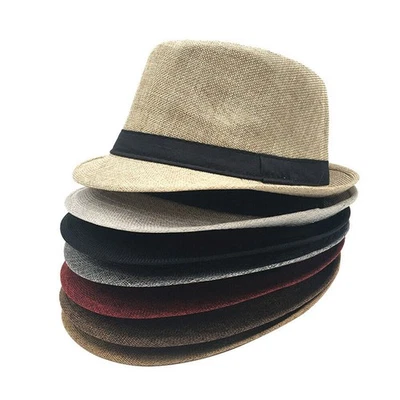 Chapeau Fedora pour hommes Trilby été plage soleil chapeaux de paille... - Photo 1/4