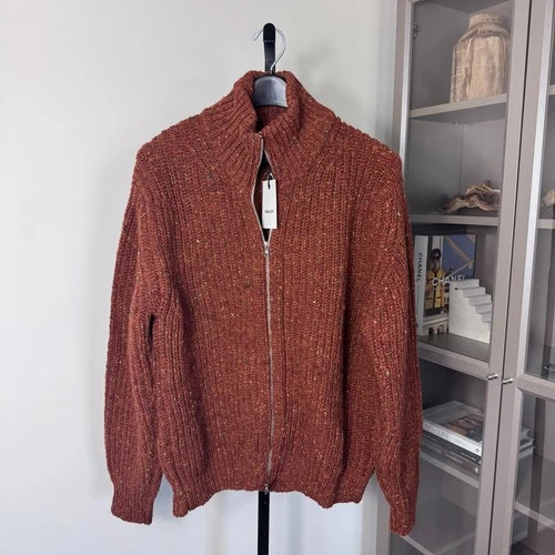 HOWLIN Loose Ends Mars Wool Sweater Medium NEW Orange Marled Tweed Zip Up Jacket - product listing photo