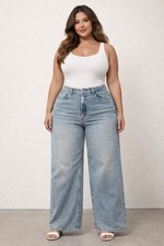 Zara Women  s Wide Leg Jeans Size 10 Light Wash High Rise Denim Pants