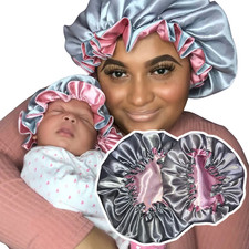 2pcs 2 in 1 Mum & Me Silk Hair Bonnet