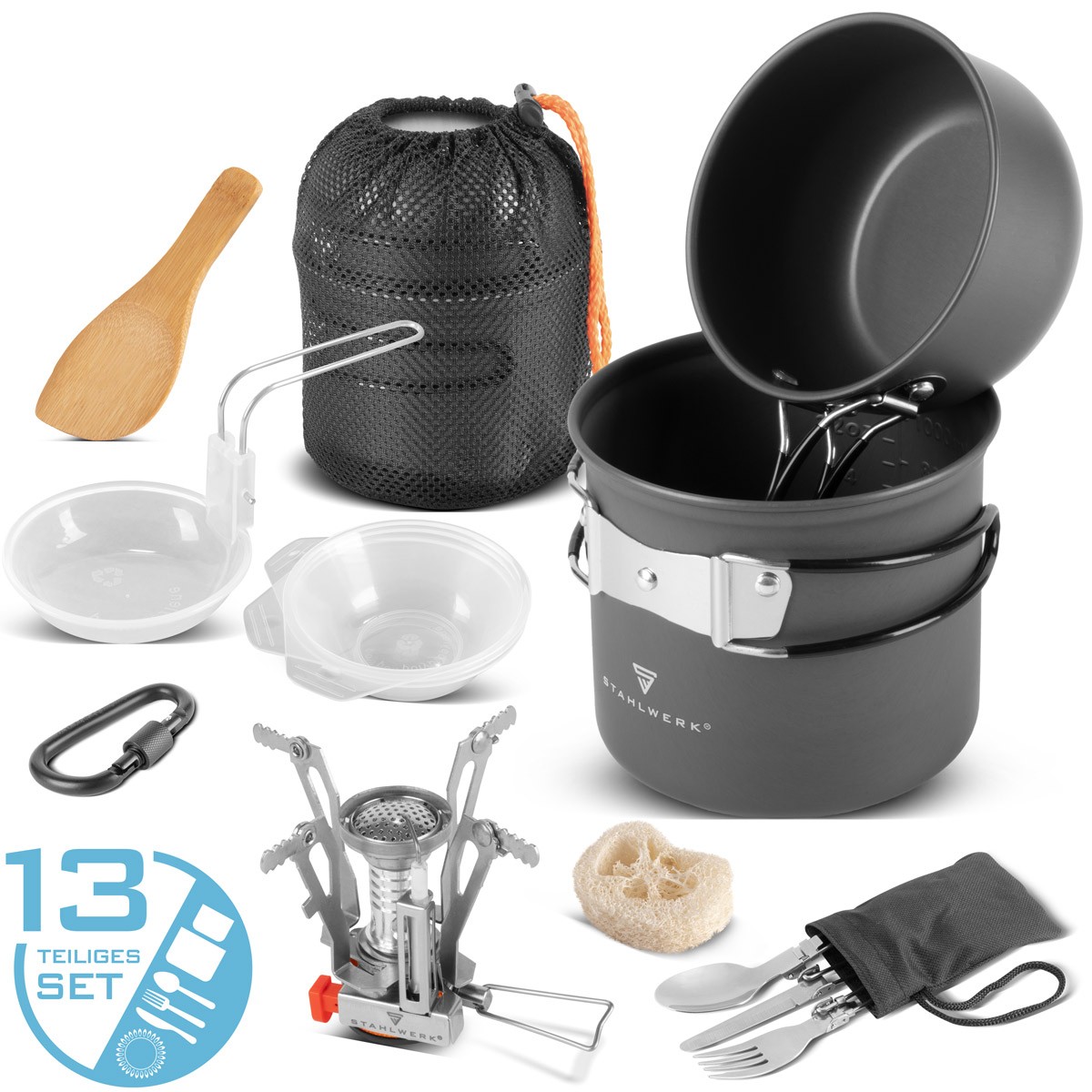 STAHLWERK Camping Cookware Aluminum Camping Cookware Gas Cooker Outdoor Set