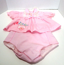 Vintage Infant Girls 18 Month Pink 2 Piece Outfit Top  Diaper Cover Baby Cream