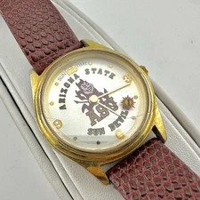 Vintage Arizona State Sun Devils Sun Time Watch Genuine Leather Mens New Battery