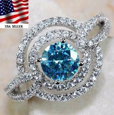 3CT Aquamarine  Topaz 925 Solid Sterling Silver Ring Sz 7 IB1-3