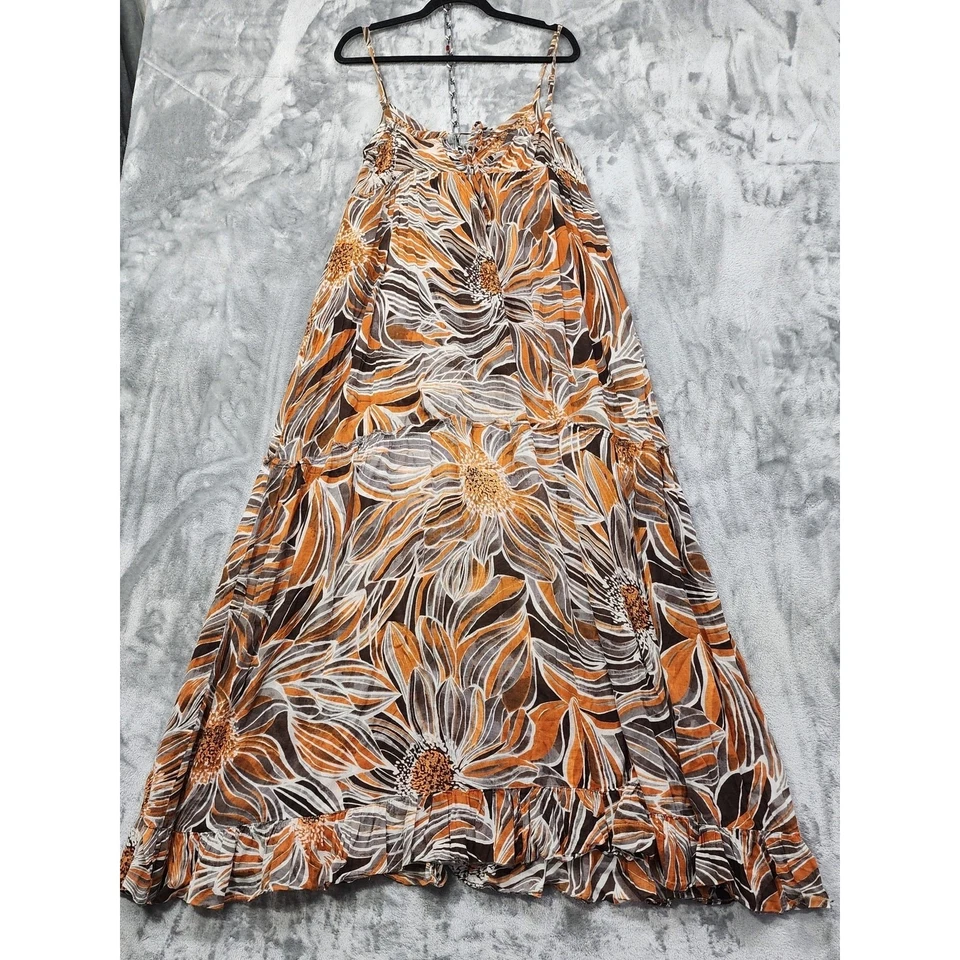 Vestido Derek Corazón Mujer L Naranja Marrón Floral Algodón Maxi Volantes Dobladillo Informal Foto 3 de 4