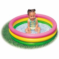 Intex Babypool 3-Ring Sunset Glow, Wasserbedarf Ca 51L Aufblasbarer Boden, 86X25