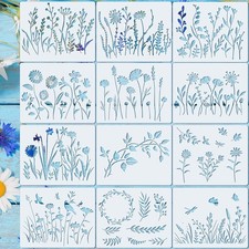 Marspark 20 Pieces Wildflower Stencils for Painting Template Flower Wall...