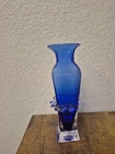 Vintage Arte Murano Cobalt Blue and Crystal Clear Glass Italian Blown Bud Vase