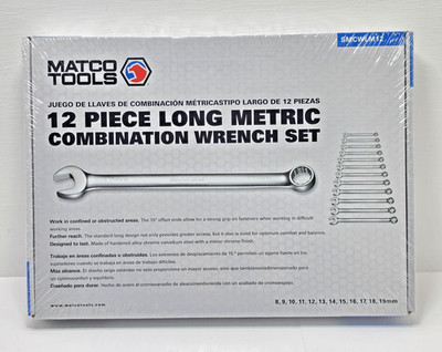 MATCO Tools 12 Piece Long Metric Combination Wrench Set 8mm-19mm No Skips