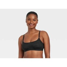Auden Bralette Size Small Lightly Lined Scoop Neck Black Lace Mesh Wireless
