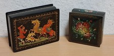 2x Russische Schmuckschatulle, Deckeldose, Vintage, Schatulle, Miniatur Malerei,