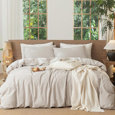 Gingham Duvet Cover Set 100 Washed Cotton Linen like  Relaxed Linen-Like Textu