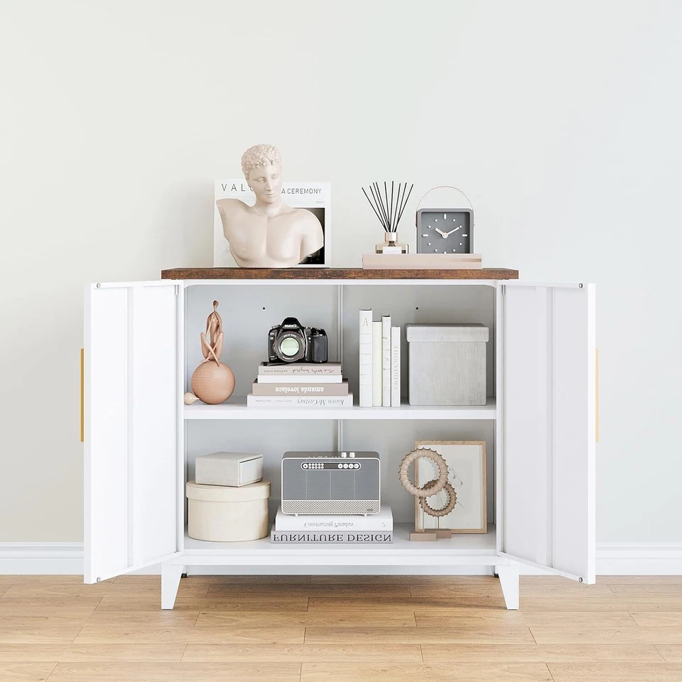 Gabinete de estación de café de acero de almacenamiento 32" W, almacenamiento de acento con estante ajustable Foto 2 de 4