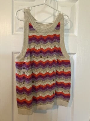 Gap Kids Girls Sleveless Sweater Size XL, Cream, Purple, Coral Chevron Stripes - Image 1 of 4