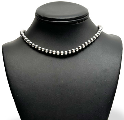 Southwestern 6mm Sterling Silver Pearls 12'' Hook & Eye Cone Necklace