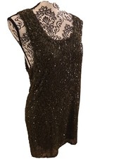 ALICE + OLIVIA Olive Green Sequined Silk Tank Dress, Medium: Chest 36” Inches