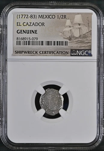 1772-1783 Mexico 1/2 Real El Cazador Silver Shipwreck Coin NGC Graded #079