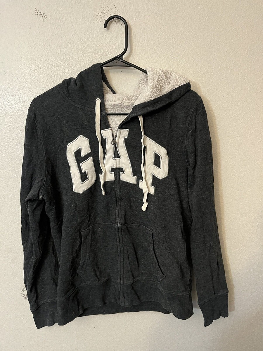 gap zip up hoodie brown size large on tag but fits a... - Depop